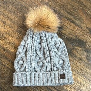 Tartine et Chocolat Gray Knit Wool-Blend Pom-Pom Beanie